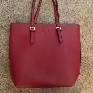 Red leather tote